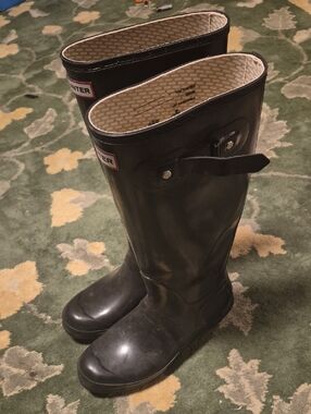 Hunter Black Gloss Tall Adjustable Rain Boots